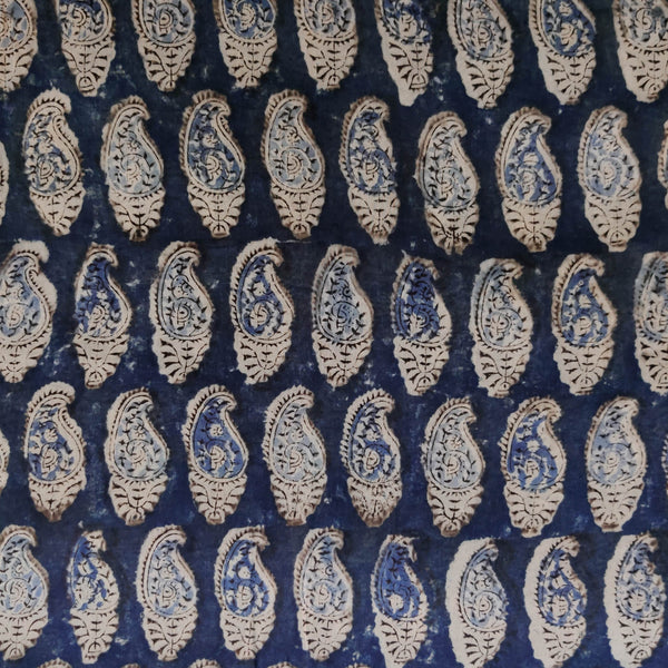 Pure Mul Cotton Extra Soft Kalamkari Indigo With Kairi Hand Block Print Fabric