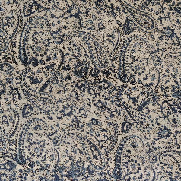 Pure Mul Cotton Extra Soft Kalamkari Indigo With Kairi Jaal Hand Block Print Fabric