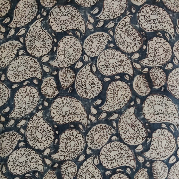 Pure Mul Cotton Extra Soft Kalamkari Indigo With Kairi Motif Hand Block Print Fabric