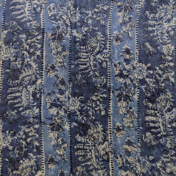 Pure Mul Cotton Extra Soft Kalamkari Indigo With Tribal Border Hand Block Print Fabric