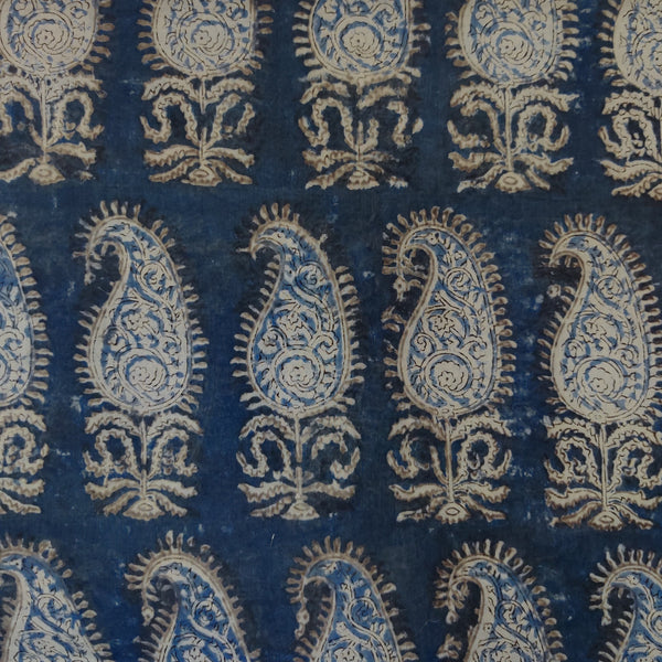 Pure Mul Cotton Extra Soft Kalamkari With Cream Kairi Plant Hand Block Print Fabric