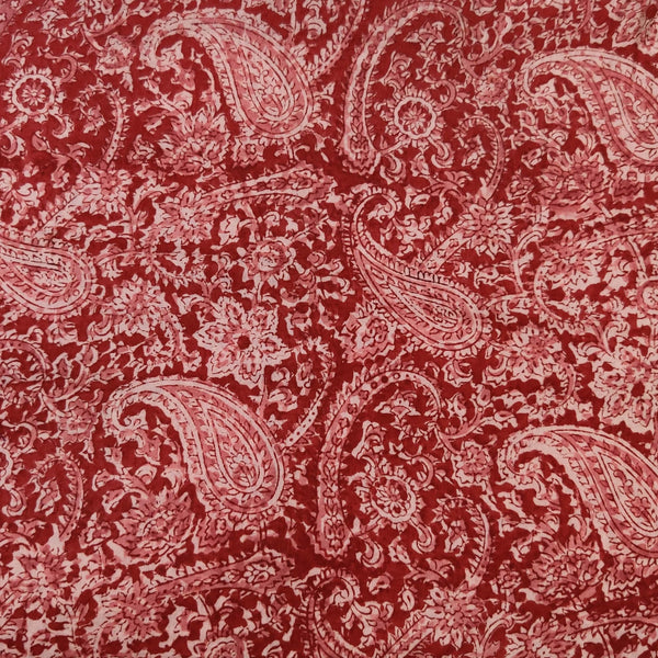 Pure Mul Cotton Madder Kalamkari With Kairi Jaal Hand Block Print Fabric