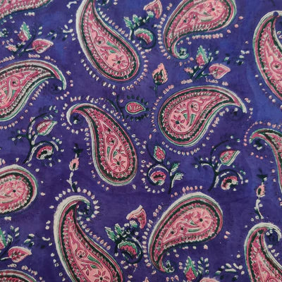 Pure Mul Cotton Purple With Kairi Jaal Hand Block Print Blouse Fabric- ( 80 cm )