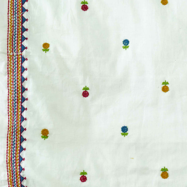 Pure Soft Cotton Cream With Flower Motifs And A Beautiful Tribal Border Embroidered Fabric