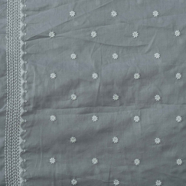 Pure Soft Cotton Light Grey With Flower Motifs And A Beautiful Tribal Border Embroidered Fabric