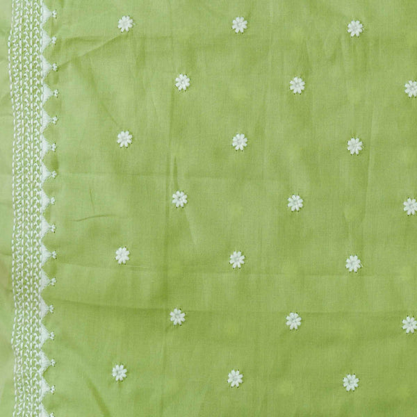 Pure Soft Cotton Pastel Green With Cream Flower Motifs And A Beautiful Tribal Border Embroidered Fabric