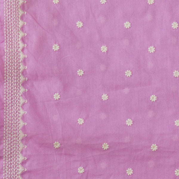 Pure Soft Cotton Pink Lavender With Cream Flower Motifs And A Beautiful Tribal Border Embroidered Fabric