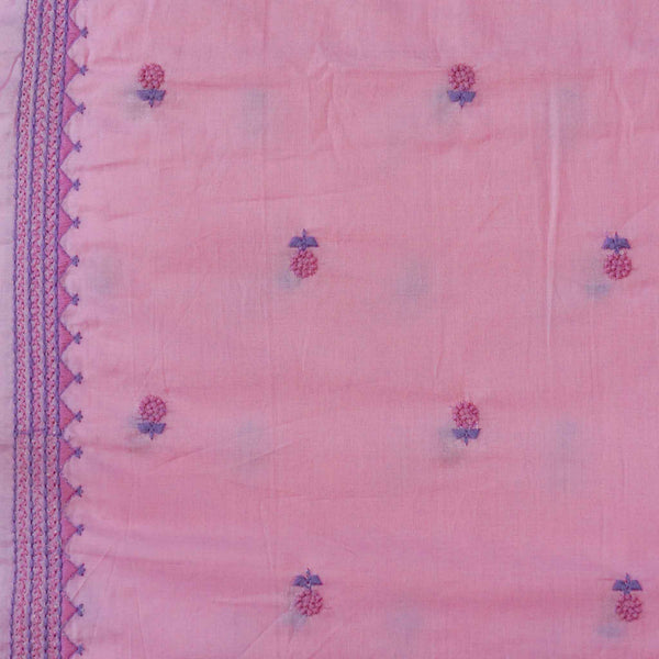 Pure Soft Cotton Pink Lavender With Flower Motifs And A Beautiful Tribal Border Embroidered Fabric