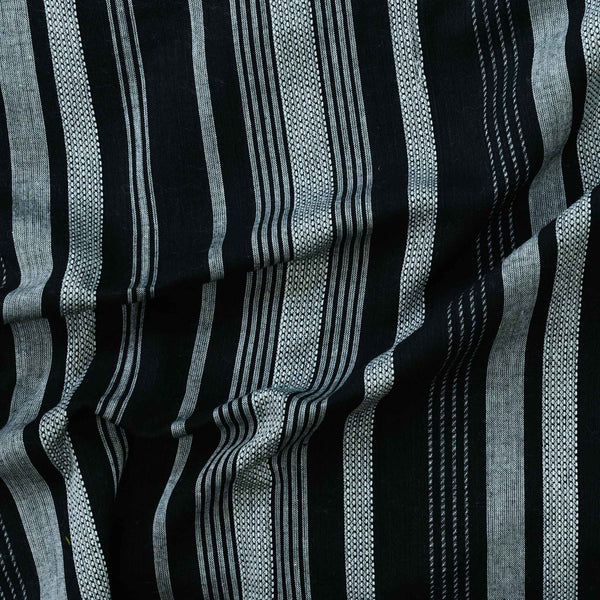 Pure South Cotton Blac Grey Uneven Line Stripes Woven Fabric