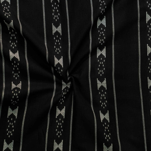 Pure South Cotton Black Handloom With Facing Triangles Border Stripes Woven Fabric