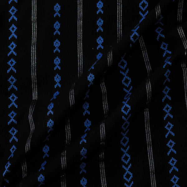 Pure South Cotton Black With Blue And Silver Fish Lurex Stripes Handwoven Fabric