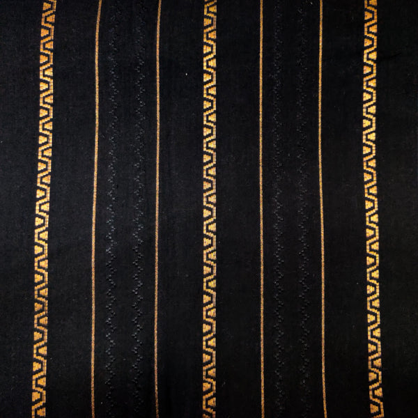 Pure South Cotton Black With Gold And Self Weaved Stripes Hand Woven Fabric