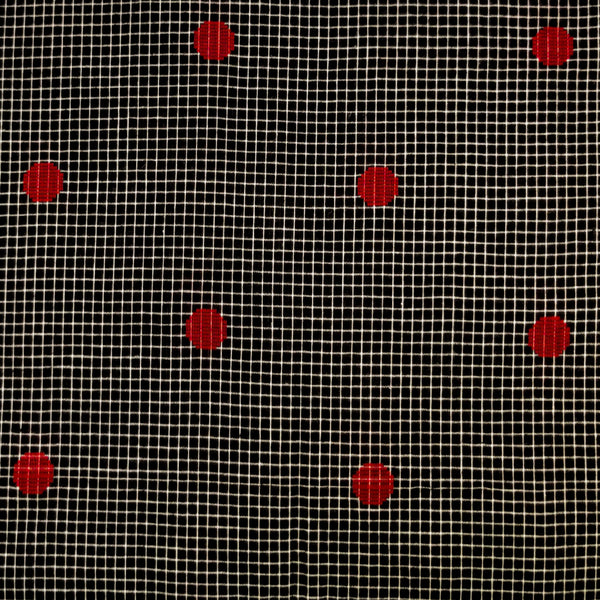 Pure South Cotton Black With Off White Checks With Red Dot Woven Fabric