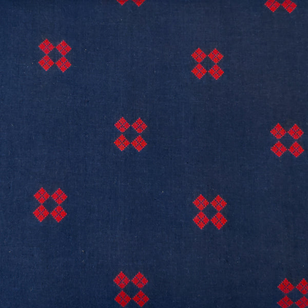 Pure South Cotton  Blue With Maroon Motif Woven Fabric