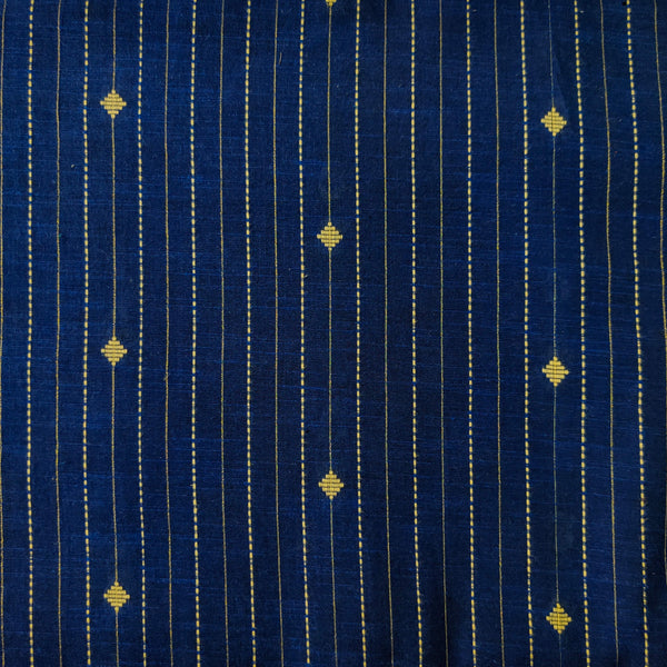 Pure South Cotton Blue With Zari And Thread Stripes And Tiny Diamond Motifs Woven Fabric