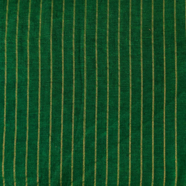 Pure South Cotton  Dark Green With Bronze Zari Stripes Woven Fabric