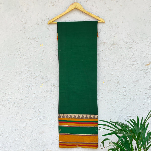 Pure South Cotton Green With Big Temple Border Woven Fabric