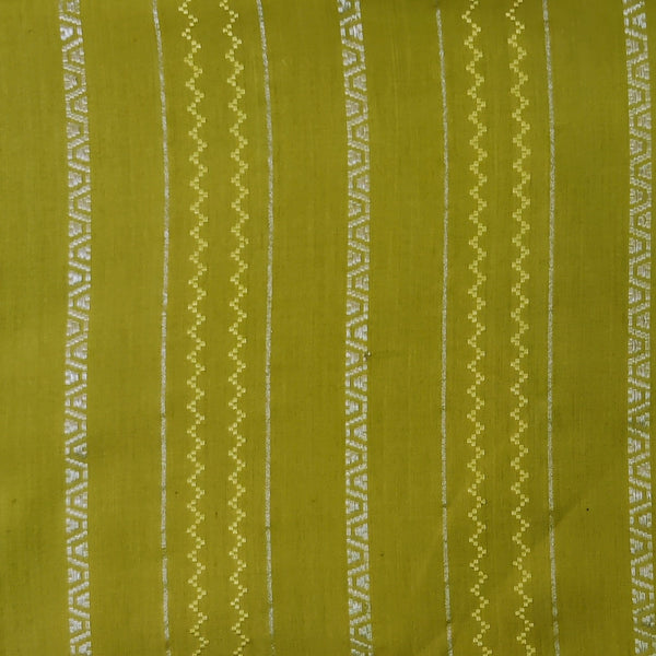 Pure South Cotton Green With Silver And Self Weaved Stripes Hand