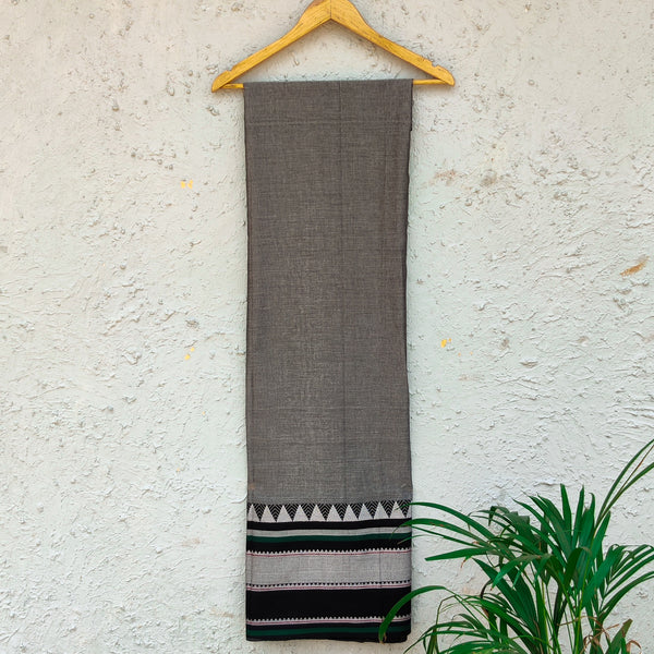 Pure South Cotton Grey With Big Temple Border Woven Fabric