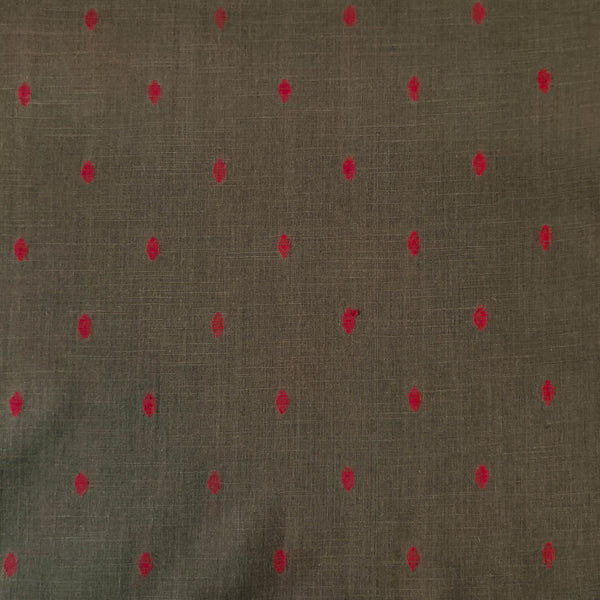 Pure South Cotton Grey With Tiny Maroon Spaced Out Motifs Woven Fabric