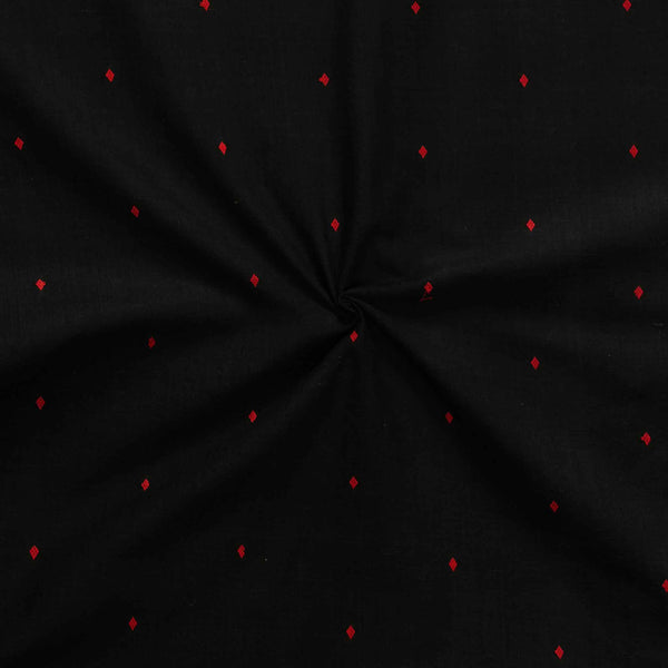 Pure South Cotton Handloom Black With Maroon Dots Woven Fabric