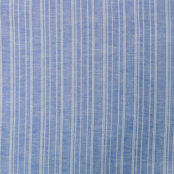 Pure South Cotton Handloom Blue With Cream Uneven Stripes Fabric