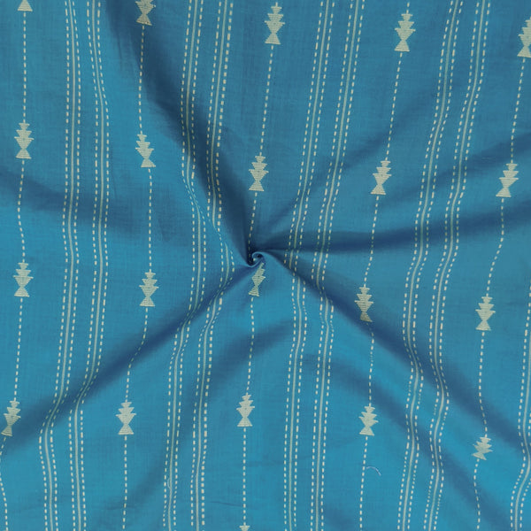 Pure South Cotton Handloom Blue With Dash Stripes And Cream Woven Fabric