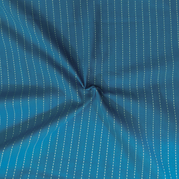 Pure South Cotton Handloom Blue With Dash Stripes Woven Fabric