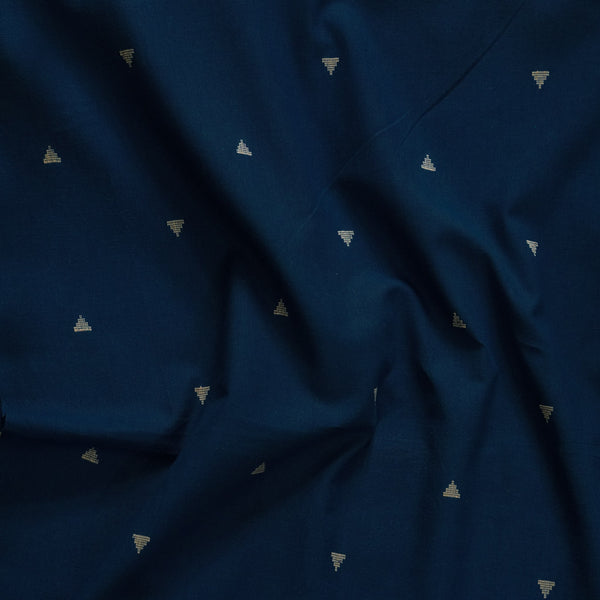 Pure South Cotton Handloom Blue With Triangle Motifs Woven Fabric