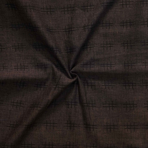 Pure South Cotton Handloom Brown Grey With Small Black Checkered Motifs Woven Fabric