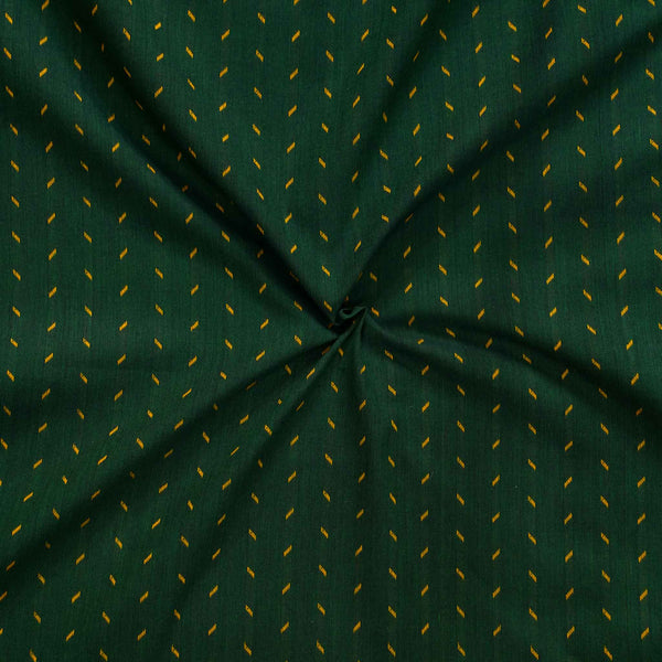 Pure South Cotton Handloom Dark Green With Yellow Criss Cross Dots  Woven Fabric