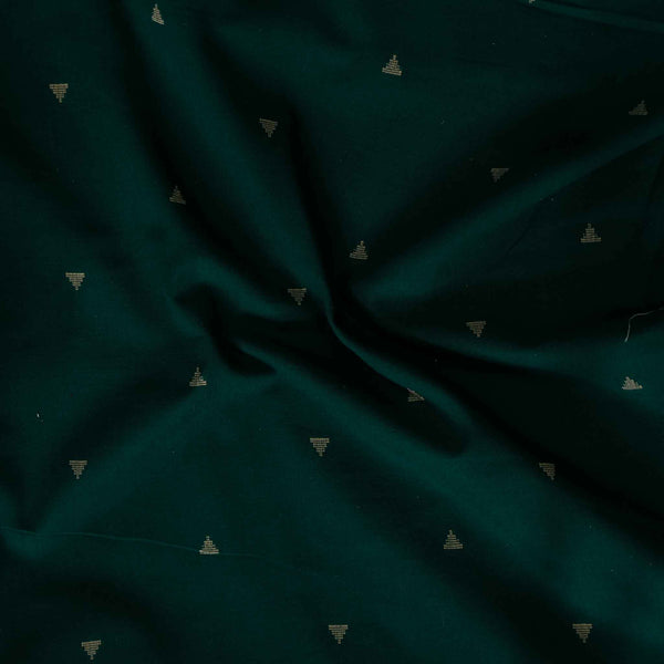 Pure South Cotton Handloom Dark Greenish Teal With Triangle Motifs Woven Fabric