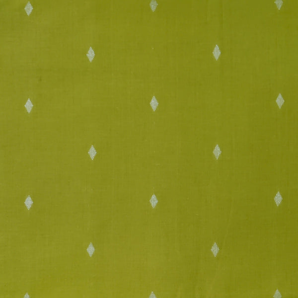 Pure South Cotton Handloom Green With Cream Diamond Motifs Woven Fabric