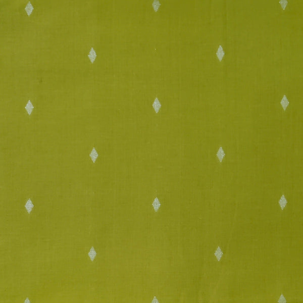 Pre Cut 1.5 Meter Pure South Cotton Handloom Green With Cream Diamond Motifs Woven Fabric