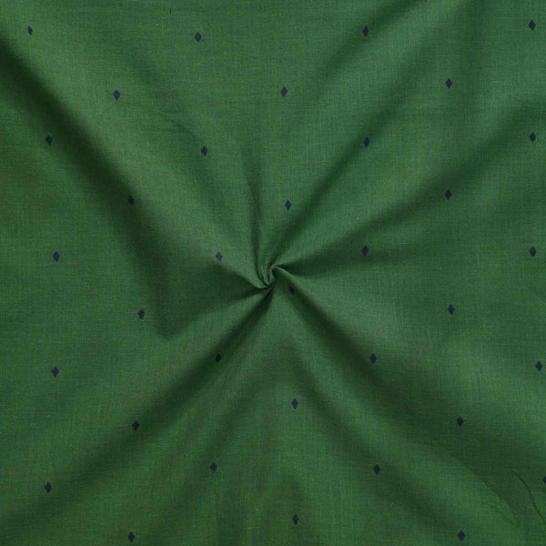 Pure South Cotton Handloom Green With Navy Blue Dots Woven Fabric