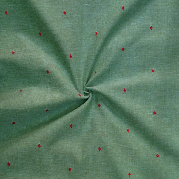 Pure South Cotton Handloom Green With Rust Dots Woven Fabric