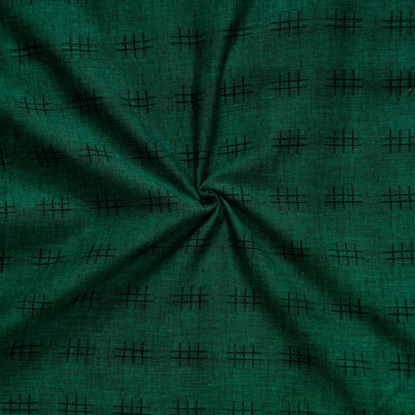 Pure South Cotton Handloom Green With Small Black Checkered Motifs Woven Fabric