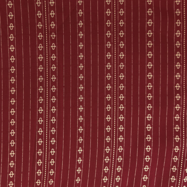 Precut 1.80 Meter Pure South Cotton Handloom Maroon With Cream Woven Pattern Fabric