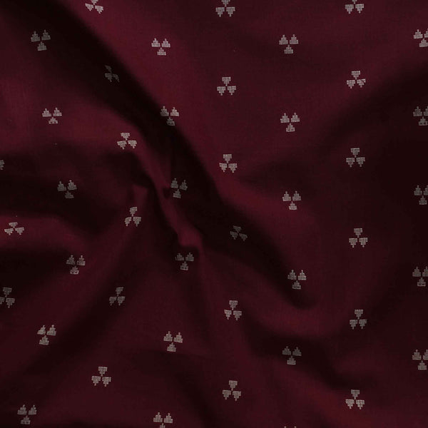 Pure South Cotton Handloom Maroon With Cream Woven Three Triangle Motifs Woven Fabric