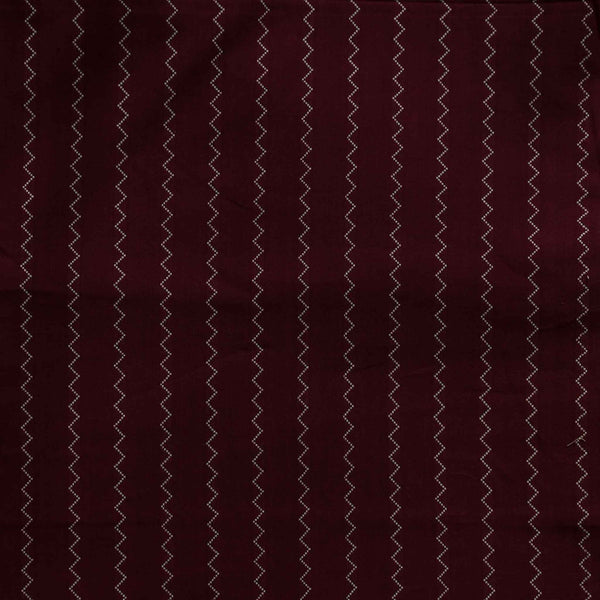 Pre-cut(2.08 meter )Pure South Cotton Handloom Maroon With Cream Woven Zig Zag Stripes Woven Fabric