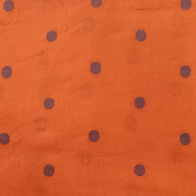 Pure South Cotton Handloom Orange With Grey Polkas Woven Blouse Fabric ( 95 cm )