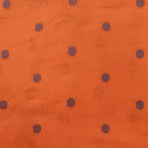 Pure South Cotton Handloom Orange With Grey Polkas Woven Fabric