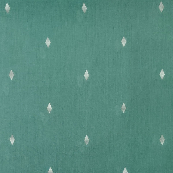 Pure South Cotton Handloom Pastel Green With Cream Diamond Motifs Woven Fabric