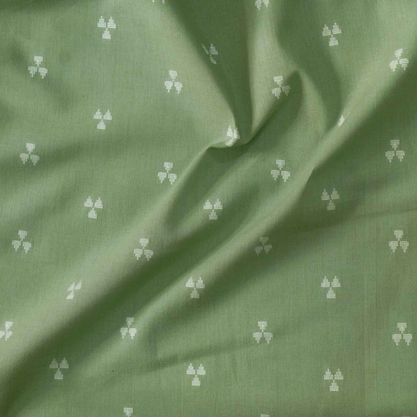 Pure South Cotton Handloom Pastel Green With Cream Woven Three Triangle Motifs Woven Fabric