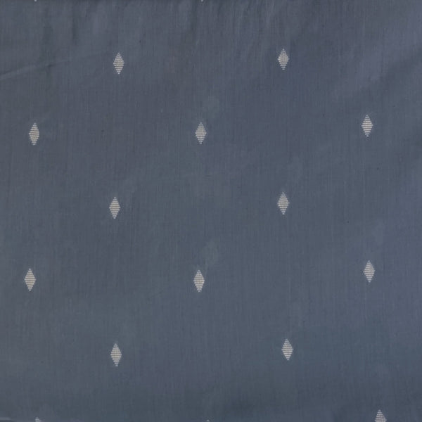 Pure South Cotton Handloom Pastel Grey With Cream Diamond Motifs Woven Fabric