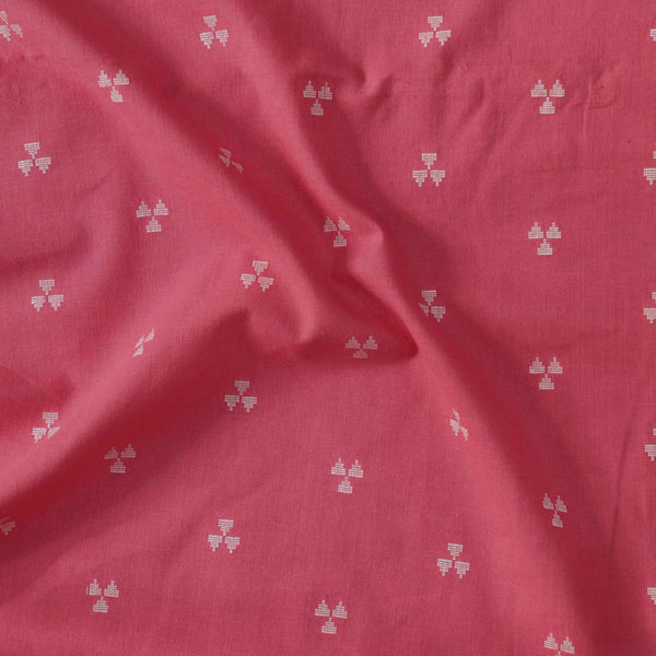 Pure South Cotton Handloom Pink  With Cream Woven Three Triangle Motifs Woven Fabric