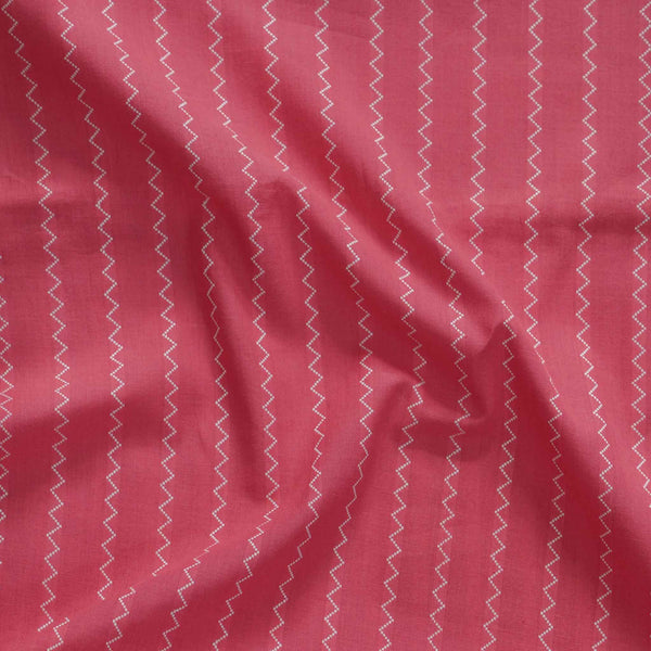 Pure South Cotton Handloom Pink With Cream Woven Zig Zag Stripes Woven Fabric