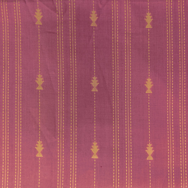 Pure South Cotton Handloom Pink With Dash Stripes And Cream Woven Fabric