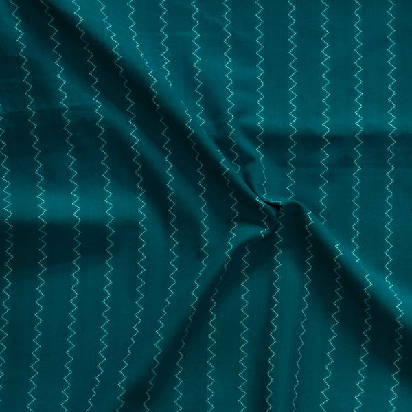 Pure South Cotton Handloom Teal Green With Cream Woven Zig Zag Stripes Woven Fabric