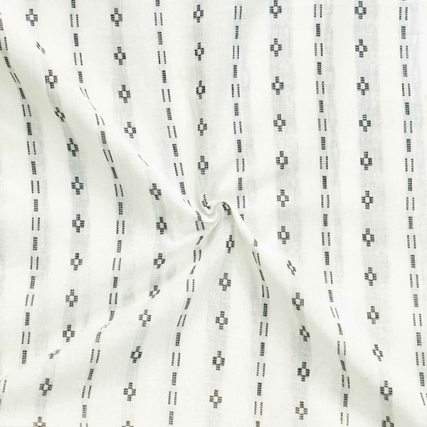 Pure South Cotton Handloom With White Dash And Four Dot Fower Border Stripes Woven Fabric